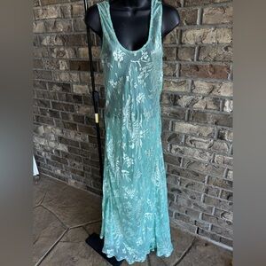 Vintage Aqua Sheer Floral Maxi Slip Dress — Size M